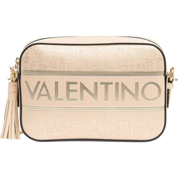 🆕VALENTINO  Babette Logo Gold Linen Textured Leather Shoulder Bag $950 NWT - Picture 6 of 14
